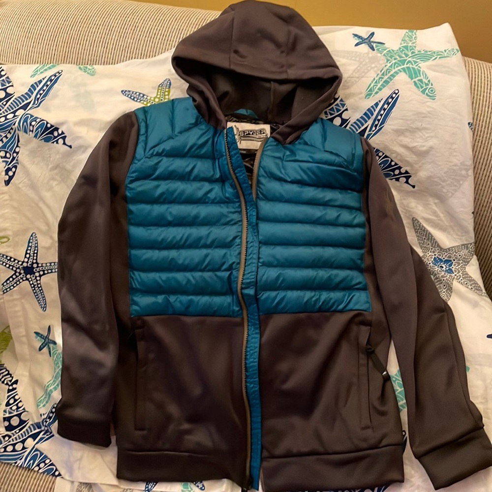 Spyder green/gray insulated hooded jacket, boys XL, never worn